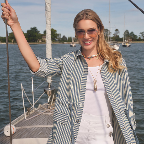 Women's Striped Anorak Snap Front Jacket