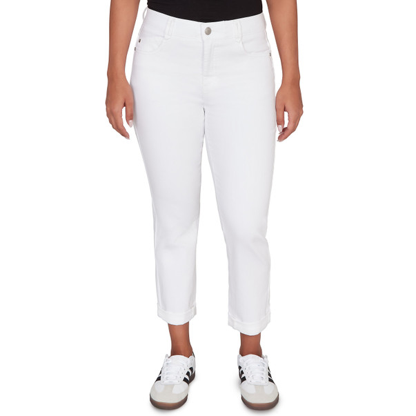 Petite Women's Comfort Waist Stretch Denim White Girlfriend Jeans