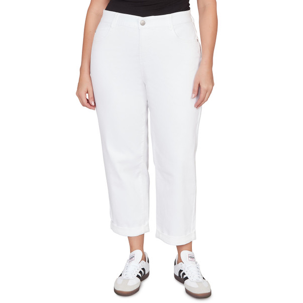 Plus Women's Comfort Waist Stretch Denim White Girlfriend Jeans