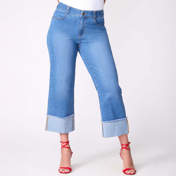 Plus Women's Premium Denim Wide Leg Cropped Jeans