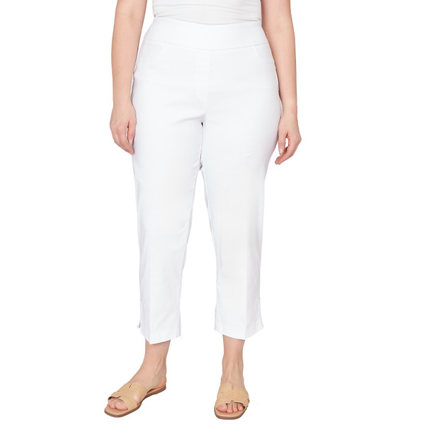 Plus Women's Lace Trim Pull On Silky Tech Ankle Pant