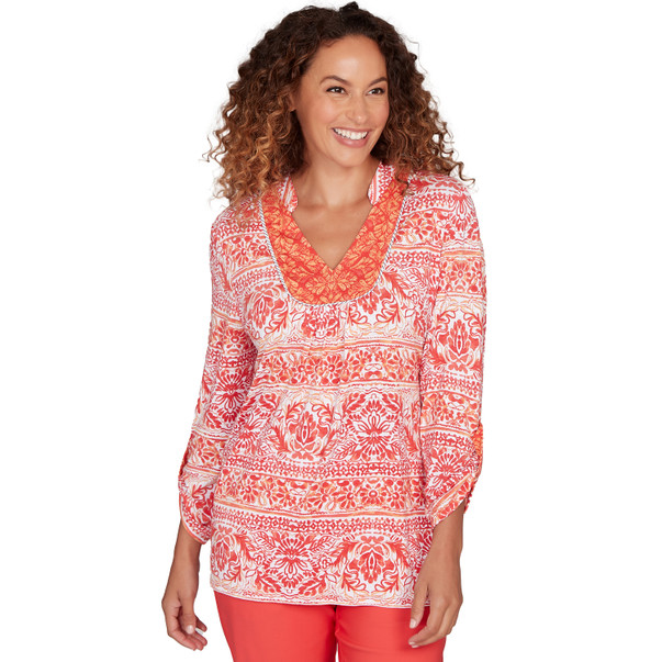 Petite Women's Woodblock Twin Printed Knit Top
