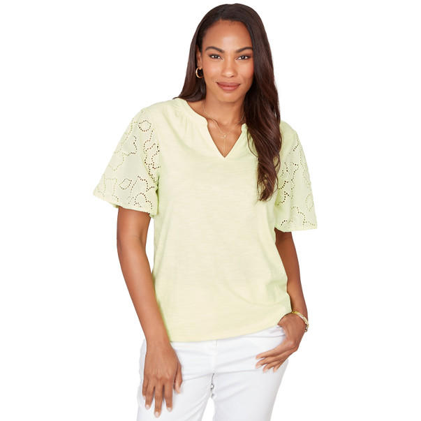 Petite Women's Eyelet Sleeve Cotton Jersey Top
