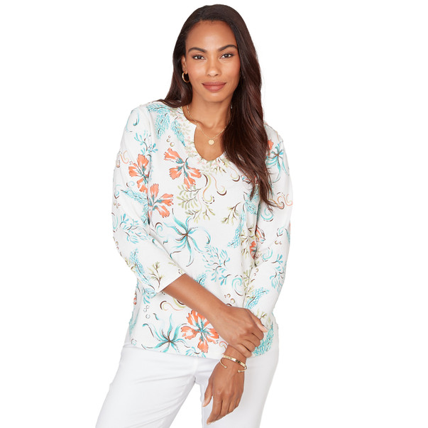 Women's Embellished Oceania Floral Knit Top