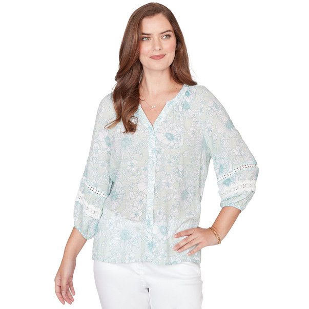 Petite Women's Floral Silky Gauze Peasant Top