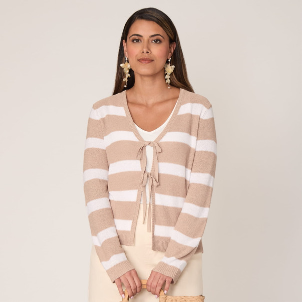 Women's Striped Tie Front Sweater Cardigan