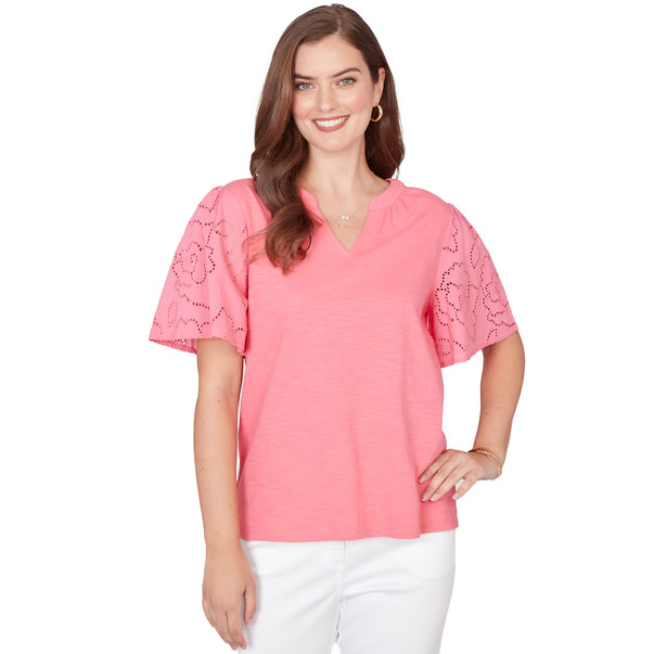 Women's Eyelet Sleeve Cotton Jersey Top