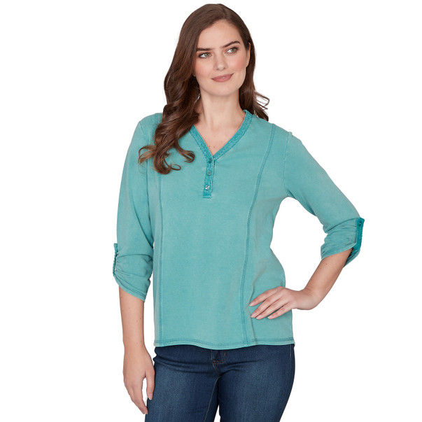 Petite Women's Lace Applique French Terry Top