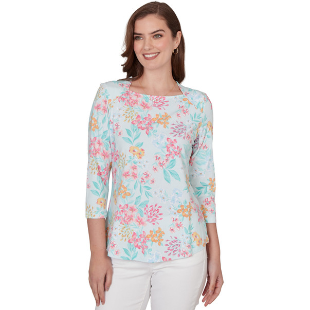 Petite Women's Blooming Floral Envelope Neck Knit Top