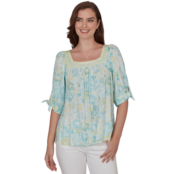 Women's Watercolor Floral Square Neck Top