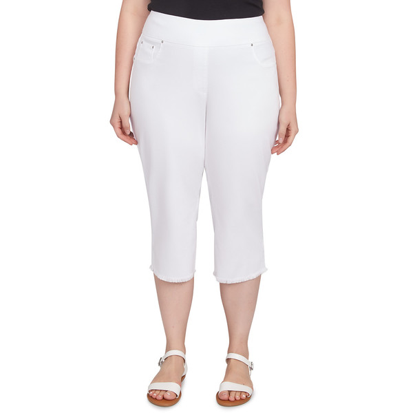 Plus Women's Tencel™ Stretch Denim Fringe Hem Capri