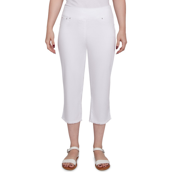 Petite Women's Tencel™ Stretch Denim Fringe Hem Capri