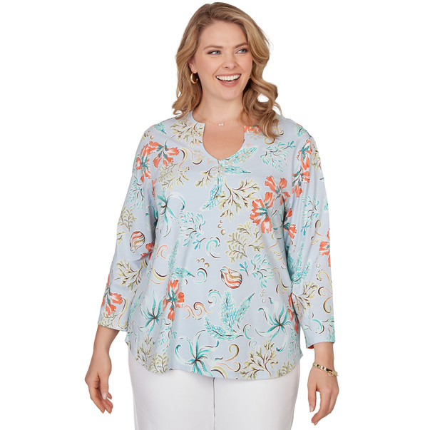Plus Women's Embellished Oceania Floral Knit Top