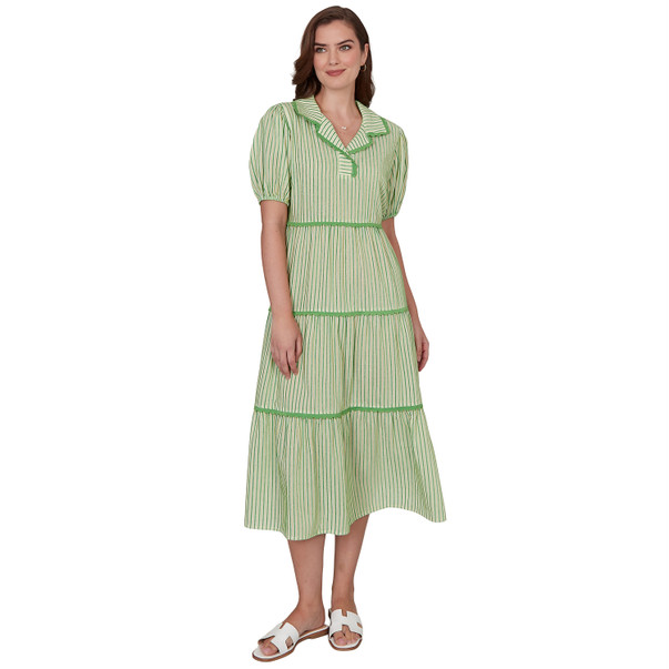 Petite Women's Textured Stripe Tiered Maxi Dress