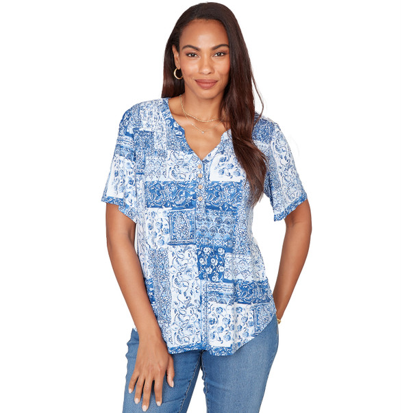 Women's Patchwork Bandana Henley Tee