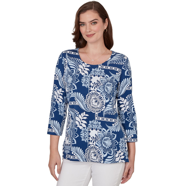 Women's Tropical Patchwork Scoop Neck Knit Top