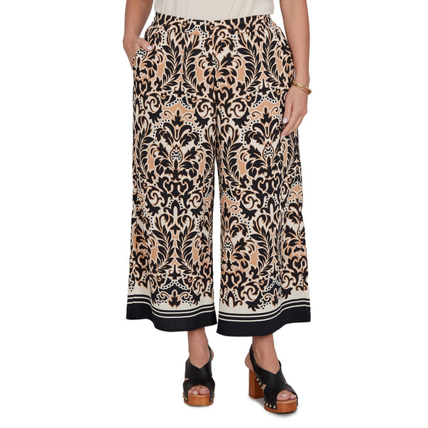 Plus Women's Damask Textured Elastic Waist Pant
