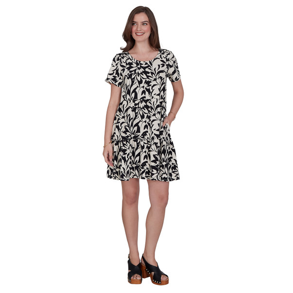 Women's Mono Floral Tiered Cotton Knit Pocket Dress
