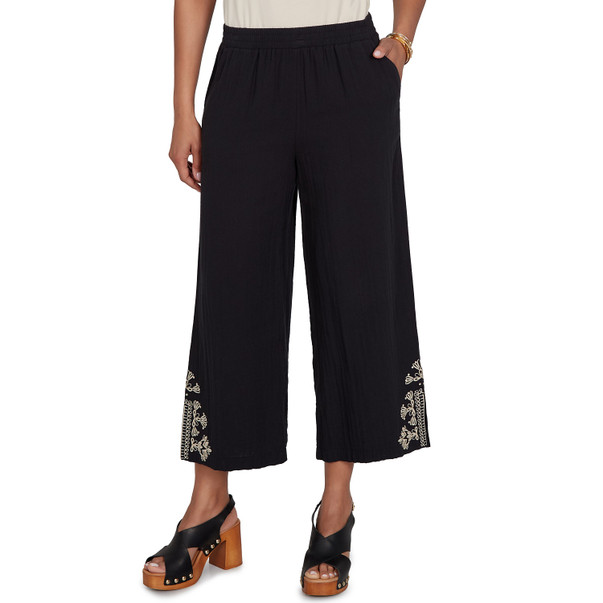 Women's Embroidered Gauze Relaxed Elastic Waist Pant