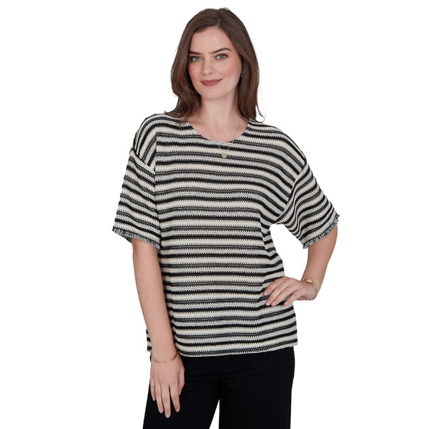 Women's Textured Stripe Fringe Sleeve Tee