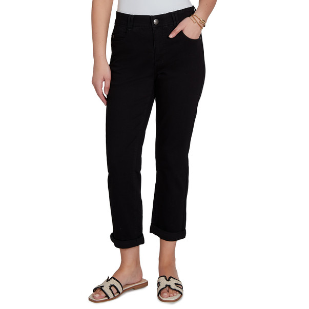 Petite Women's Jet Black Cropped Girlfriend Jeans