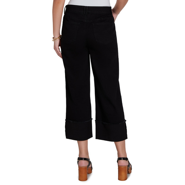 Women's Jet Black Cropped Wide Leg Cuff Jeans