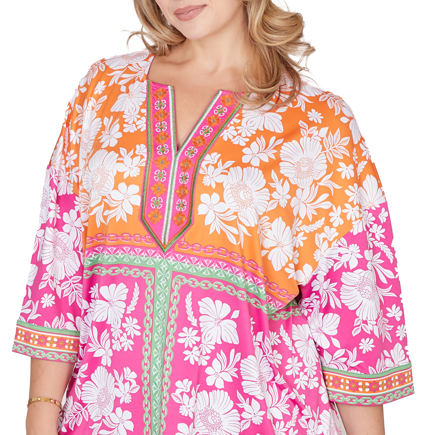 Embroidered Placket Plus Women's Embroidered Placket Patchwork Knit Top | Ruby Rd.