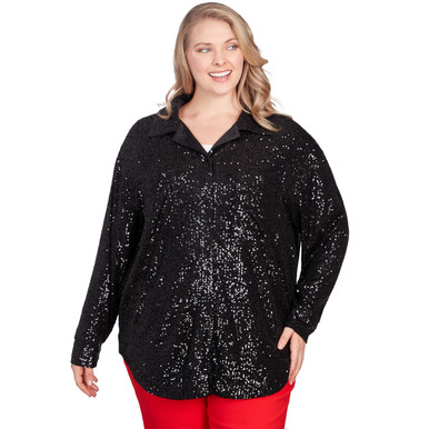 Plus Women's Shining Sequin Snap-Front Shirt Jacket