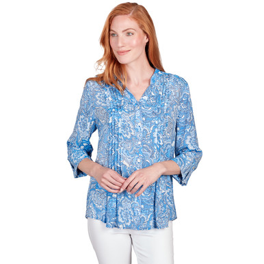 Petite Women's Silky Floral Print Button Front Top | Ruby Rd.