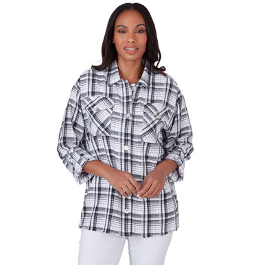 Women's Black And White Plaid Shirt Jacket | Ruby Rd.