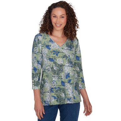 Women's Mock Medallion Script Printed Top | Ruby Rd.