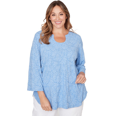 Plus Women's Horseshoe Neck Solid Floral Jacquard Top | Ruby Rd.