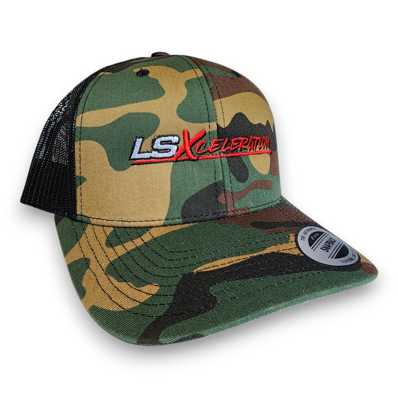 LSXceleration Trucker Hat Woodland Camo w/ Black Mesh, Snapback
