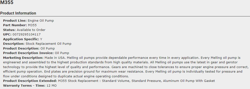 Melling GM LS Oil Pump M355 (12571885)