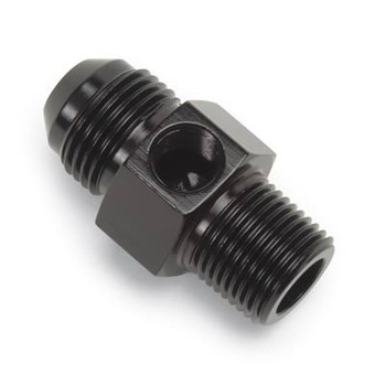 Russell -6 AN Flare to 3/8" NPT w/ 1/8" NPT Port Fuel Pressure Adapter Fitting - Black