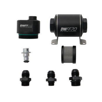 DeatschWerks 70mm Billet Fuel Filter Regulator w/10 Micron Filter /8AN Fittings 8-FFR-070-010K-8