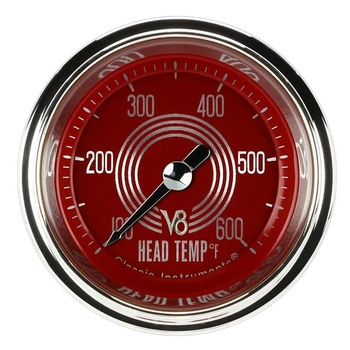 Classic Instruments V8 Red Steelie 2 1/8" Cylinder Head Temp. Gauge V8RS197SHC (V8RS197SHC)