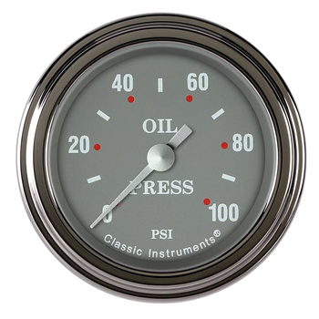 Classic Instruments Full Sweep 2 1/8" Oil Pressure Gauge Silver/Gray SG181SLF