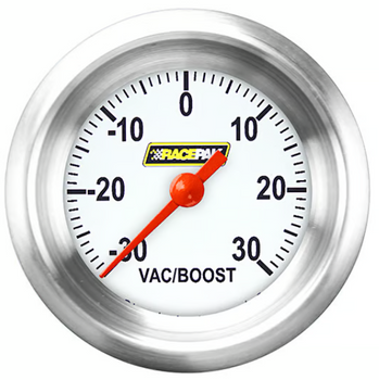 Racepak 2-1/8" Full Sweep Boost/Vacuum Gauge White w/ Flat Glass Lens RP141WAPF