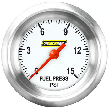 Racepak 2-1/8" Full Sweep Fuel Pressure Gauge White w/ Flat Glass Lens RP145WAPF