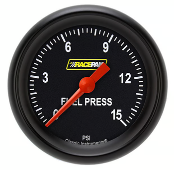 Racepak 2-5/8" Full Sweep Fuel Pressure Gauge Black 15 PSI w/ Flat Glass Lens RP345BBPF
