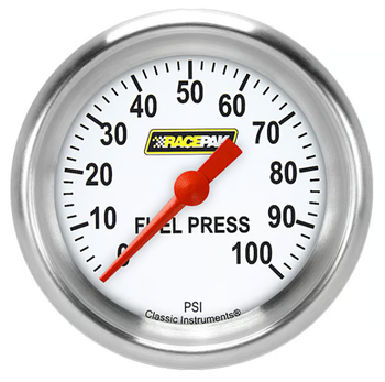 Racepak 2-5/8" Full Sweep Fuel Pressure Gauge White 100 PSI w/ Flat Glass Lens RP346WAPF