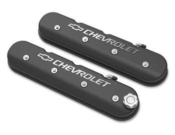 Holley Tall LS Valve Covers with Chevrolet Logo - Satin Black 241-402