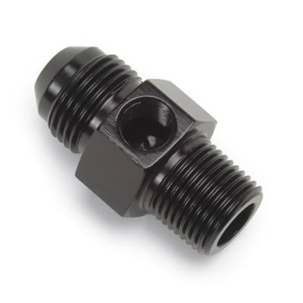 Russell -6 AN Flare to 3/8" NPT w/ 1/8" NPT Port Fuel Pressure Adapter Fitting - Black