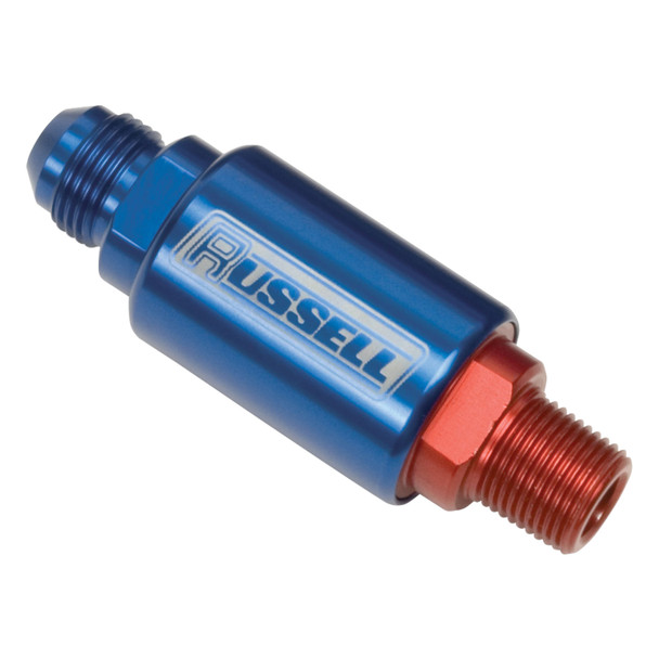 Russell 3-1/4" 8 AN x 3/8" NPT Inline Fuel Filter - Red/Blue (650170)