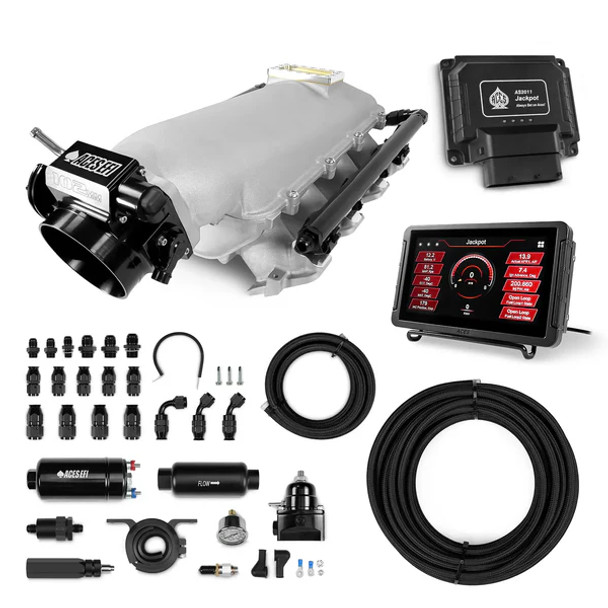 Aces Jackpot LS7 EFI Master Kit 255 In-line Pump System w/40' PTFE Hose DBC & Trans Control - Raised Rectangle Port