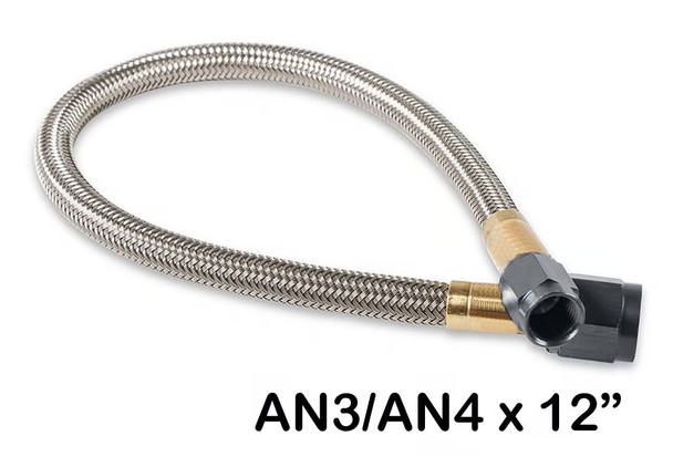 NOS -4AN/-3AN Stainless Steel Braided Hose 1-FT w/Black Fittings PTFE Lined 15340BNOS