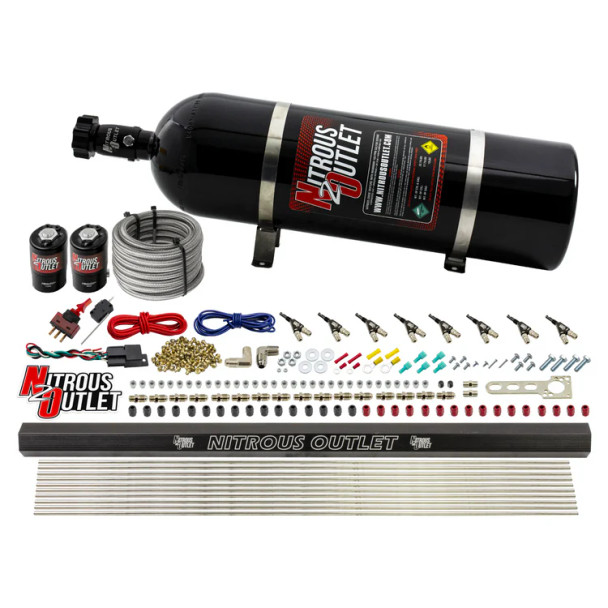 Nitrous Outlet LS/LT Direct Port Wet System 45-55psi E85 w/Single Rail/15lb Bottle 00-10473-E85-H-R-15