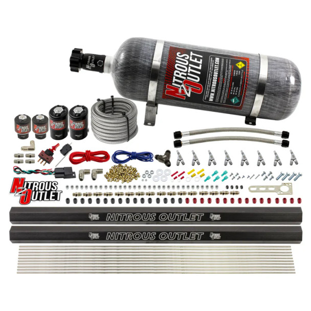 Nitrous Outlet LS/LT Direct Port Wet System Alcohol w/Dual Rails/12lb Bottle 00-10474-ALC-L-R-SBT-12