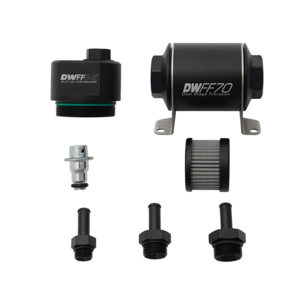 DeatschWerks 70mm Billet Fuel Filter Regulator w/10 Micron Filter 3/8" Fittings 8-FFR-070-010K-38